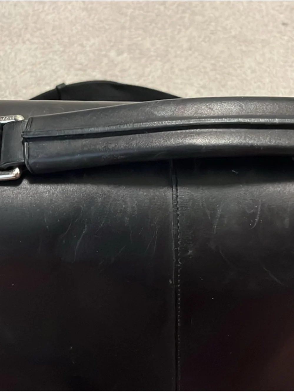 Black Men's Leather Messenger Bag - Classic Buckle Design